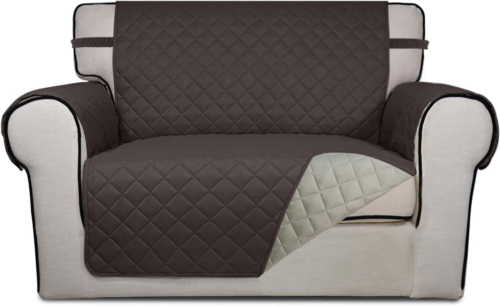 PureFit Reversible Quilted Sofa Cover, Water Resistant Slipcover Furniture Protector, Washable Couch Cover with Non Slip and Elastic Straps for Kids, Dogs, Pets (Oversized Chair, Chocolate/Beige)