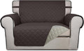 PureFit Reversible Quilted Sofa Cover, Water Resistant Slipcover Furniture Protector, Washable Couch Cover with Non Slip and Elastic Straps for Kids, Dogs, Pets (Oversized Chair, Chocolate/Beige)