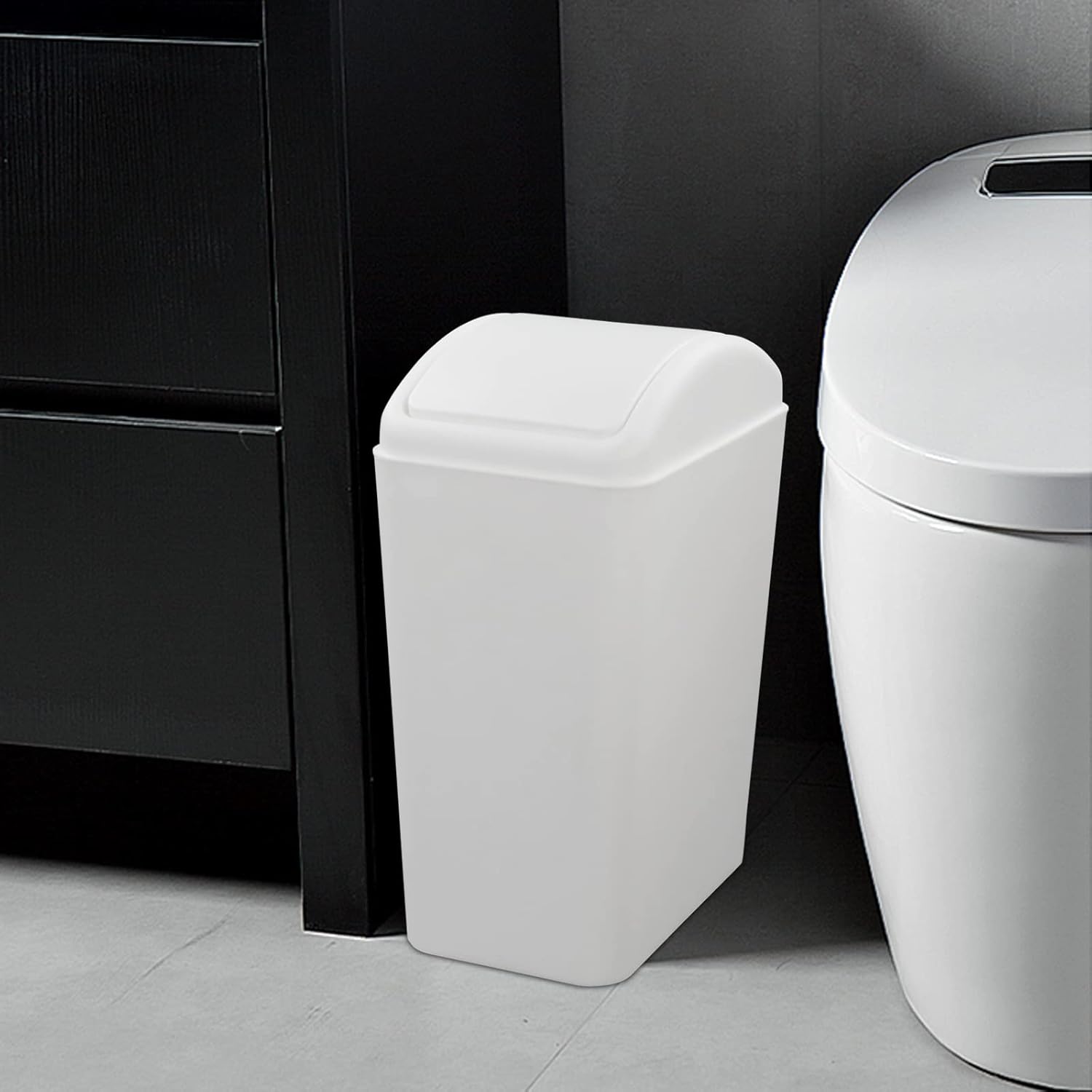 4.2 Gallon Plastic Swing Lid Trash Can, Small Garbage Can with Swing Top Lid, White