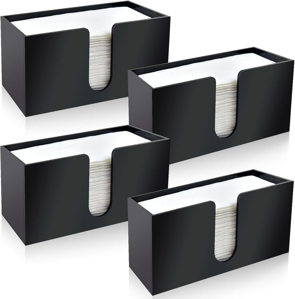 4Pack Black Acrylic Countertop Paper Towel Dispenser, Napkin Dispenser, Multifold Acrylic Paper Towel Dispenser for Z Fold C Fold Trifold Paper Towels for Bathroom Toilet Kitchen Restaurant (4)
