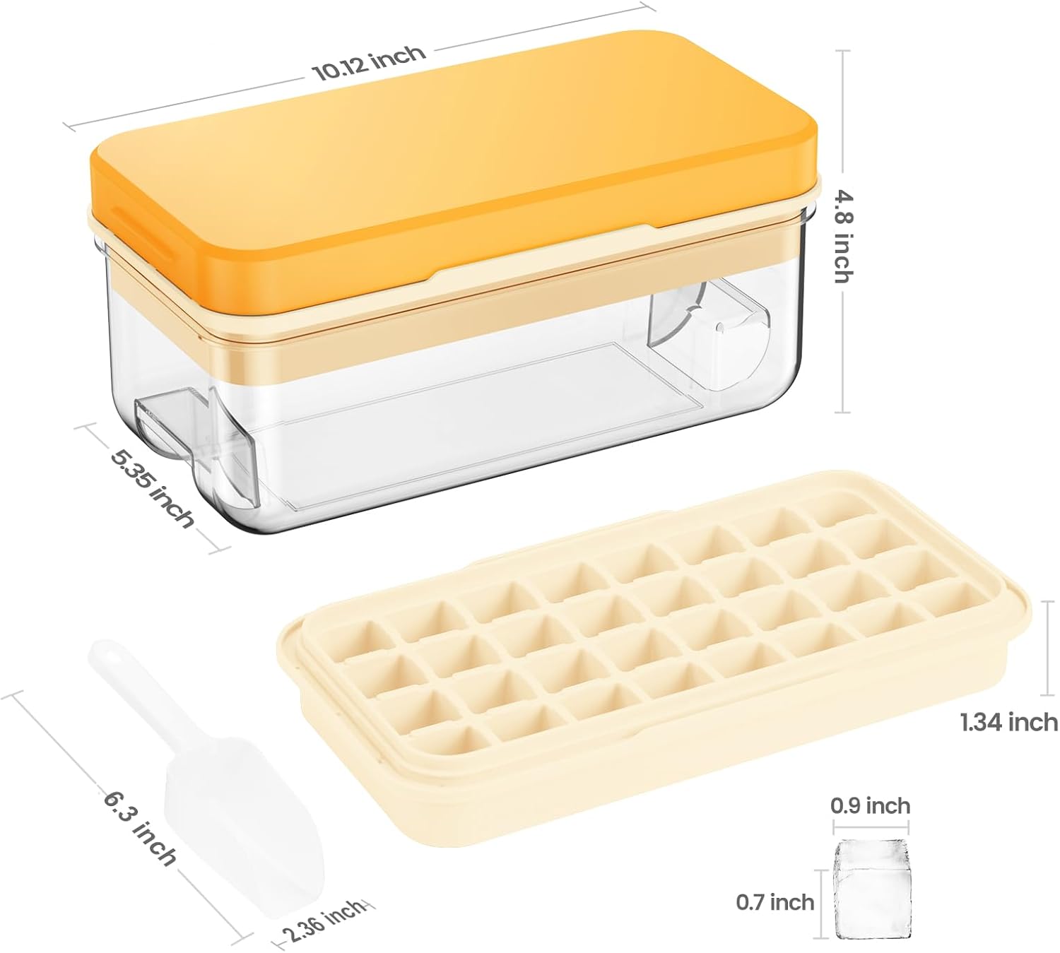 Ice Cube Tray with Lid and Bin, 32 pcs Ice Cubes Molds, Ice Trays for Freezer, Ice Cube Tray Mold, with 1 tray, Ice Freezer Container, Spill-Resistant Removable Lid & Ice Scoop, for Whiskey,Cocktail