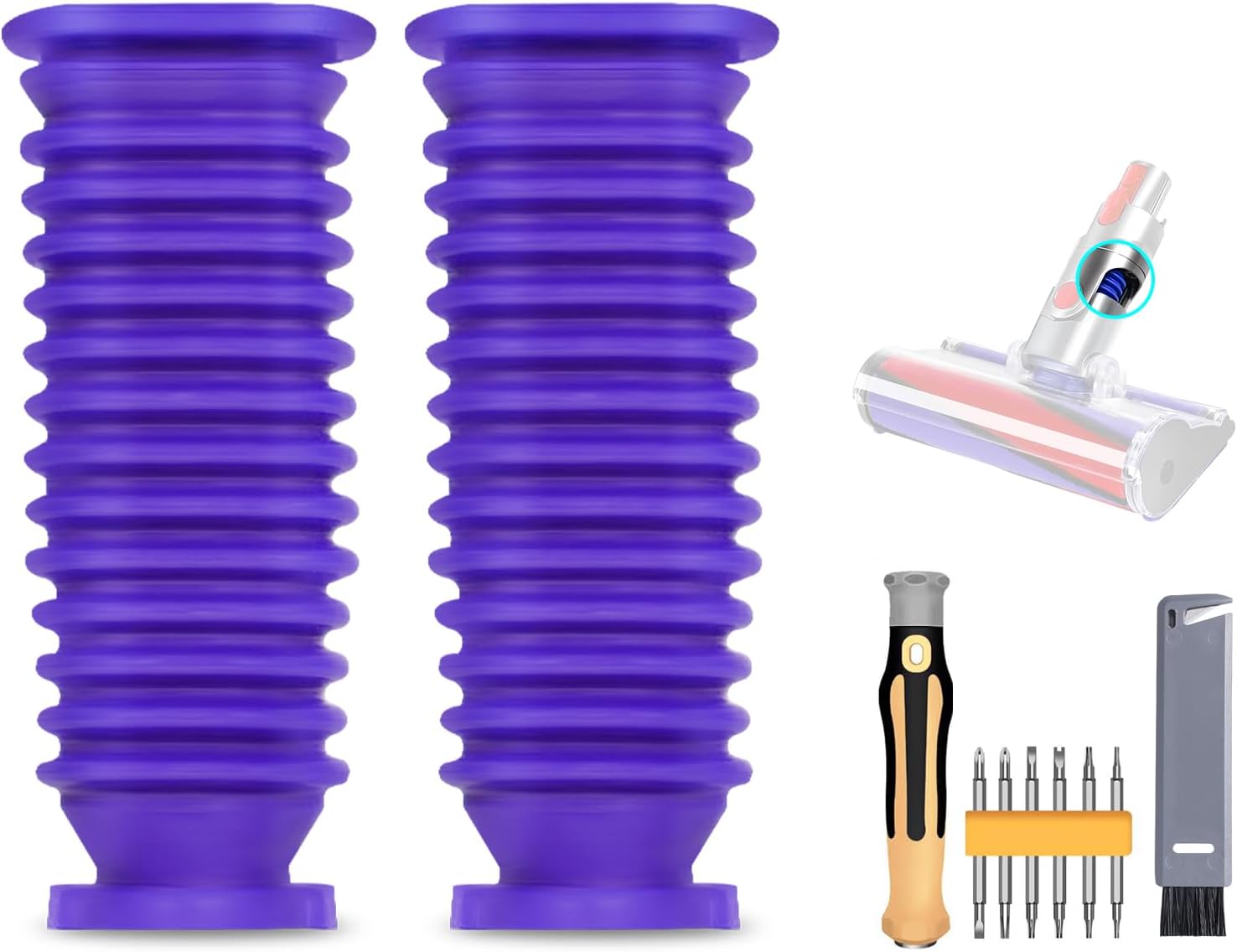 2 Pack Vacuum Lower Duct Hose Kit Compatible with Dyson V6,V7,V8,V10,V11,V15 Soft Roller Cleaner Head,Vacuum Attachment Replacement Parts for Home Cleaning, 1 Set Screwdrivers, 1 Clean Brush