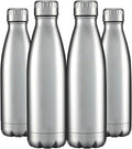 HASLE OUTFITTERS 17oz Stainless Steel Water Bottles Bulk, Vacuum Insulated Water Bottles Double Walled Reusable Metal Sports Water Bottles Keep Drinks Hot and Cold, Stainless, 4Packs