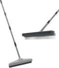 Walensee Carpet Rake for Pet Hair Removal, 61" Carpet Hair Cleaning Tool with Adjustable Long Handle, 2-in-1 Rubber Broom and Nylon Carpet Brush for Fur Rug, Stairs and Mats - Washable, Durable