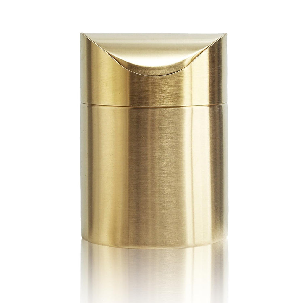 Stainless Steel Trash Can with Swing Lid, Mini Countertop Trash Bin Bathroom, Golden Desktop Garbage Cans Tiny Kitchen Waste Bins with Trash Bag