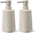 Beige 2 Pack Hand Soap Dispensers with No Rust Pump for Bathroom and Kitchen Countertops Refillable Striped Matte Plastic 8.5 oz