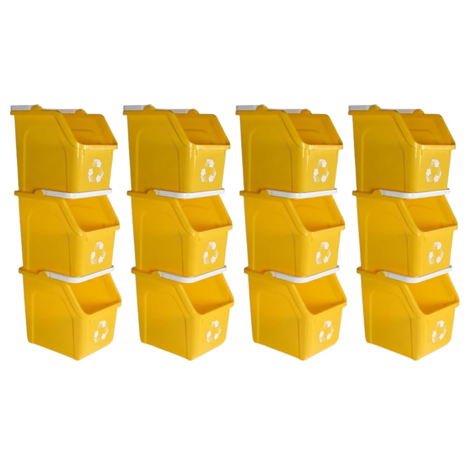 6 Gallon Stackable Recycling Bins for Homes, Garages, Offices Made of 100% Recycled Plastic - (Yellow, 12 Pack)