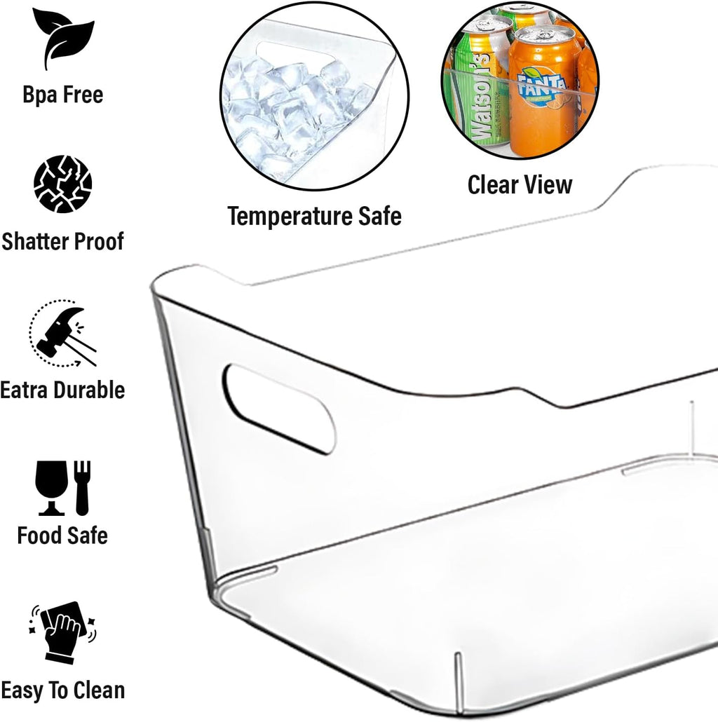 Clear storage organizer bins, Medium Kitchen Cabinet Organizers and Storage Baskets Pantry Fridge Containers for Organizing Cabinet Organization Perfect for Foods Snacks Chips Vitamin spices