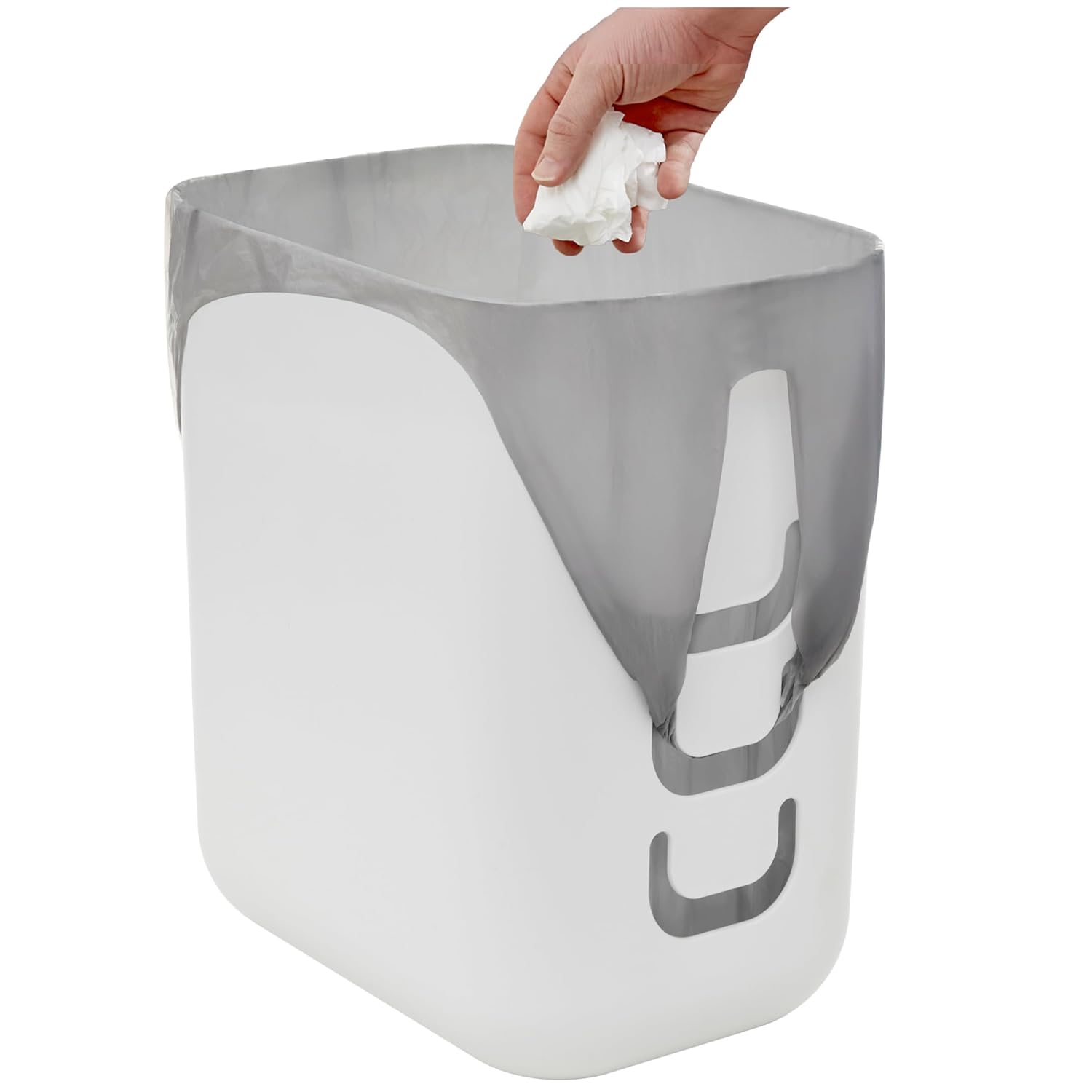 STORi Luup Bathroom Wastebasket, Secure Grocery Bags, Plastic Garbage Container for Vanity, Laundry Room, Kitchen, Office, 2.5 Gallon, White, Made in USA