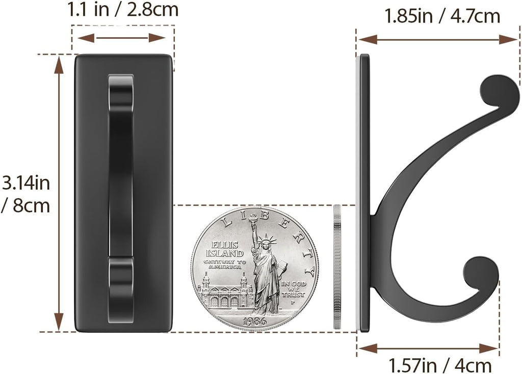 Adhesive Wall Hook for Towel/Coat - Extra Sticky 10LB Stainless, Stick on Hanger for Bath or Shower, Matt Black 4-Pack