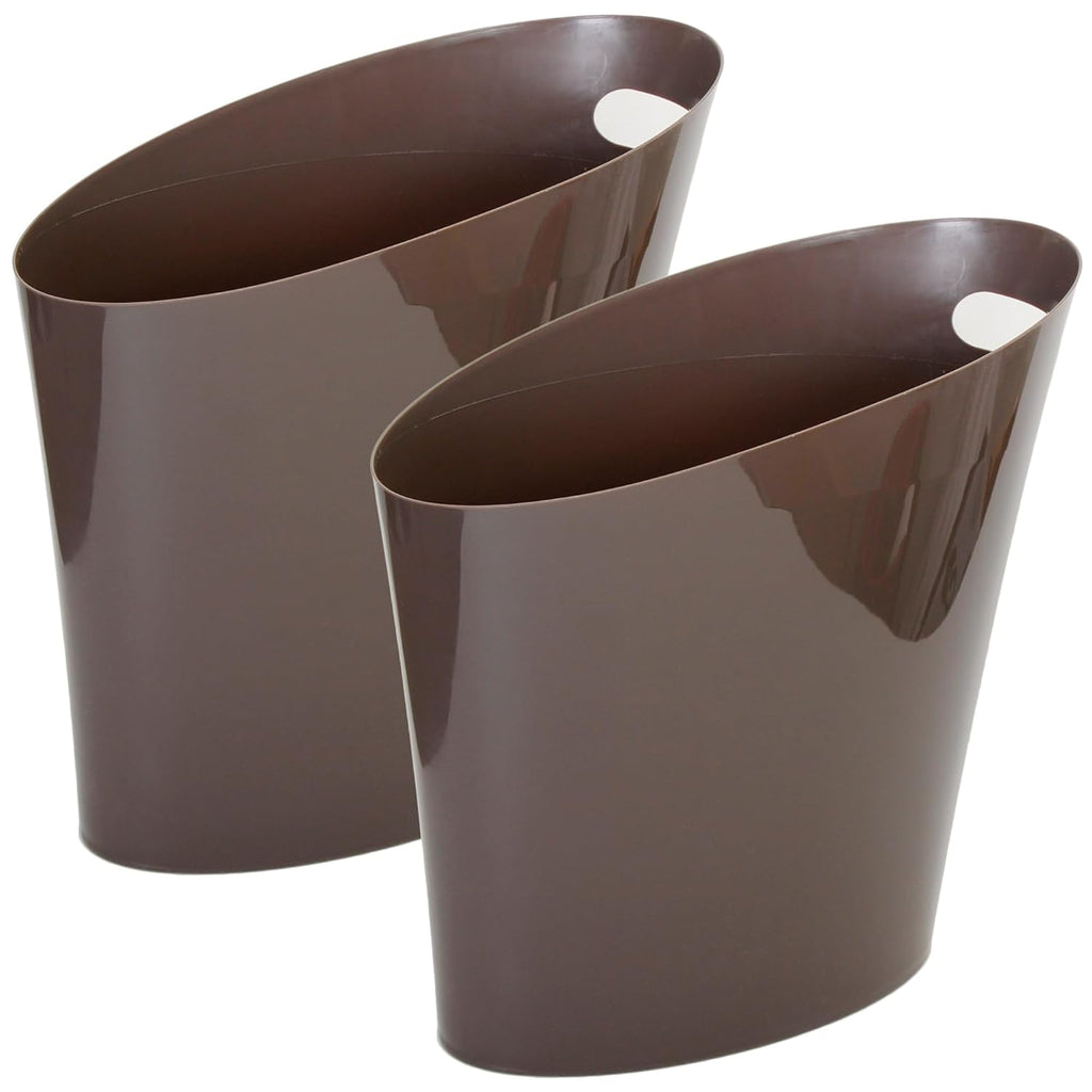 Youngever 2 Gallon Slim Trash Can, Plastic Garbage Container Bin, Small Trash Bin with Handles for Home Office, Living Room, Study Room, Kitchen, Bathroom (2 Pack) (Brown)