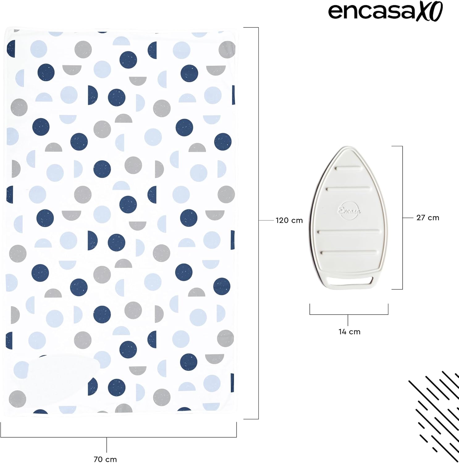 Encasa XO Ironing Mat/Pad (Large 48"x28") with 3mm Padding & Silicone Iron Rest for Steam Pressing on Tabletop or Bed - Heat Resistant, Portable, Quilting & Travel Blanket - Blue Moon