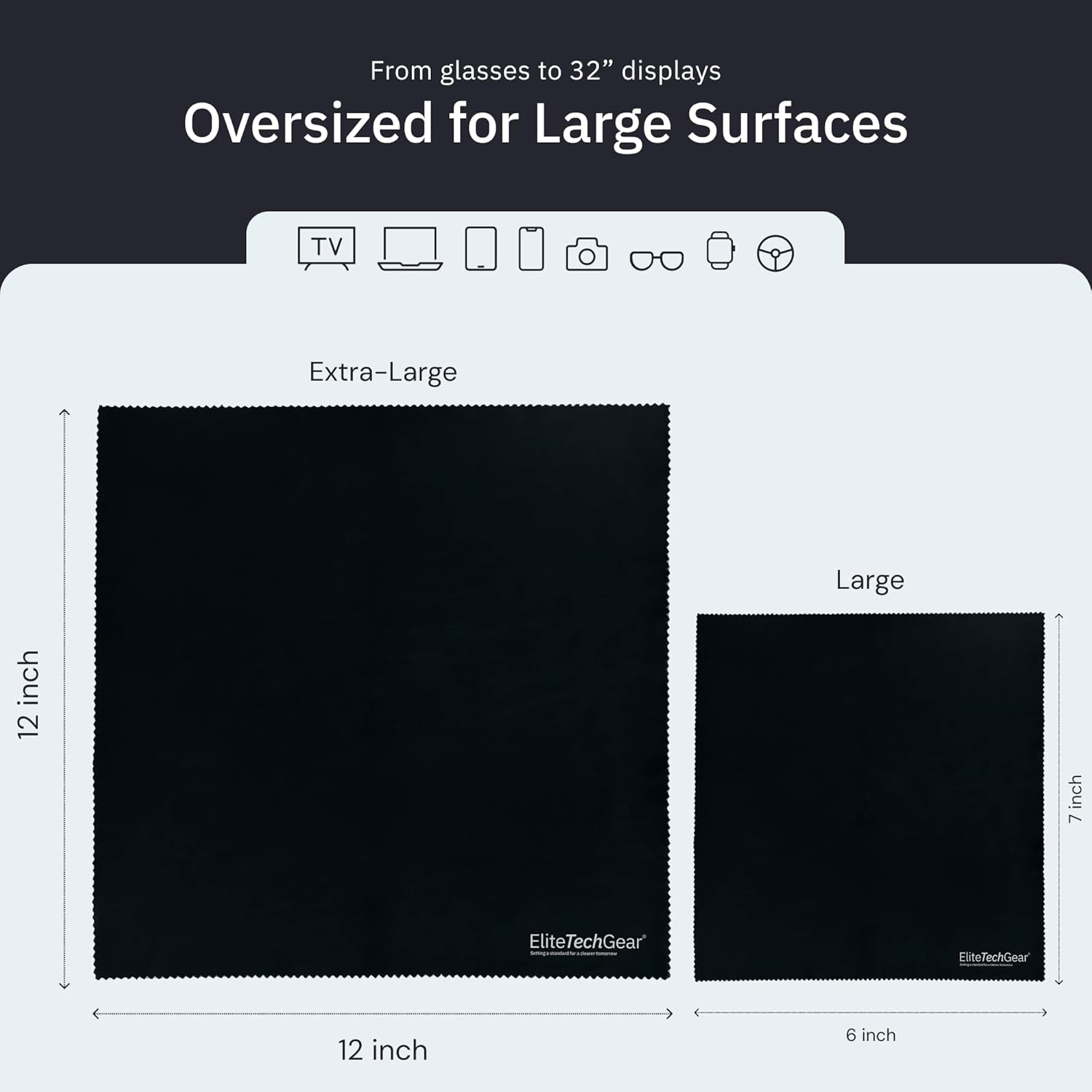 Elite Screens Microfiber Cleaning Cloth for Glasses & Electronics - 12" x 12", Pack of 4, Black - Lens Wipes, Eyeglass Cleaning Wipes & Lens Cloth for Smudge-Free Screens