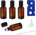 15ML Roller Bottles for Essential Oil, 4 Pack Empty Amber Glass Roller Bottle for Perfume Oil, Roll on Bottles with Stainless Steel Roller Balls, Opener, Funnel and Dropper