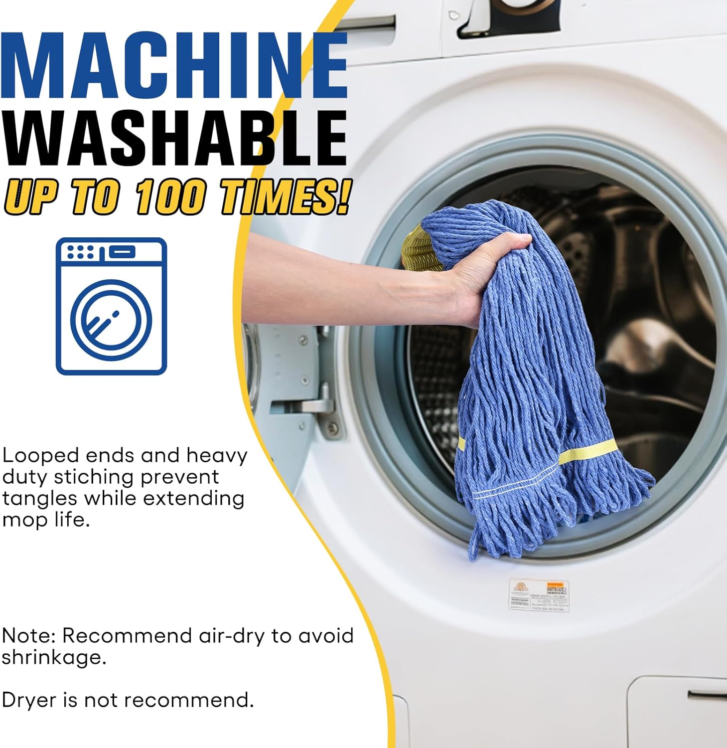 Matthew Cleaning Commercial Mop Head Replacement, 5 Inch Wide Headband, Looped End Cotton Blend String Wet Mops for Floor Cleaning, 24 oz Large, 6-Pack Blue