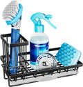 Consumest Sponge Holder for Kitchen Sink - Kitchen Sink Caddy Organizer with Removable Drip Tray for Countertop Dish Soap Dispenser Brush Storage Accessories 304 Stainless Steel - Black