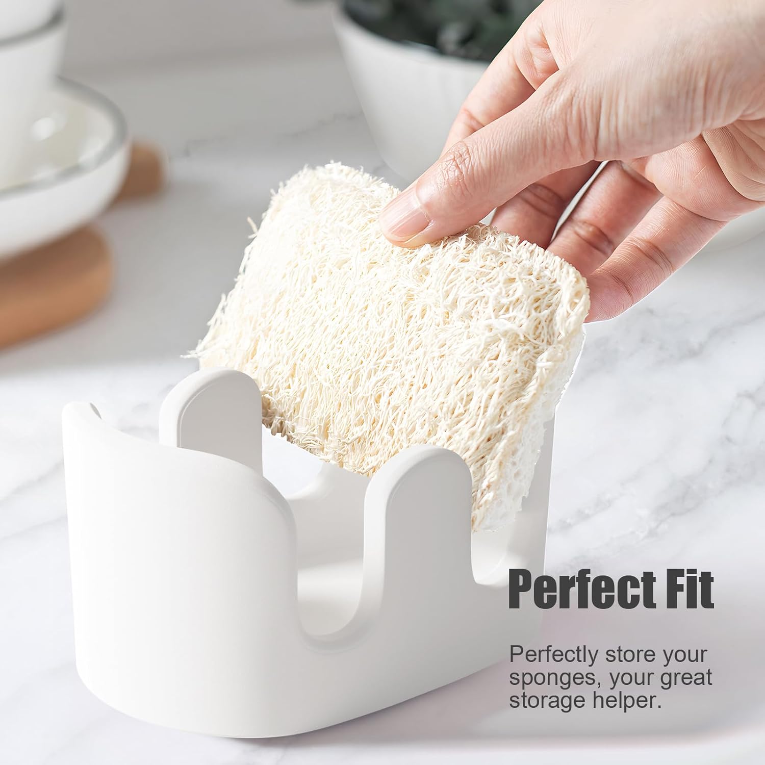 Double Sponge Holder, 2 Slot Diatomite Stone Sponge Holder, Absorbent Sponge Stand for Kitchen Sink, Quick Dry Sponge Caddy Kitchen Sink Organizer, White