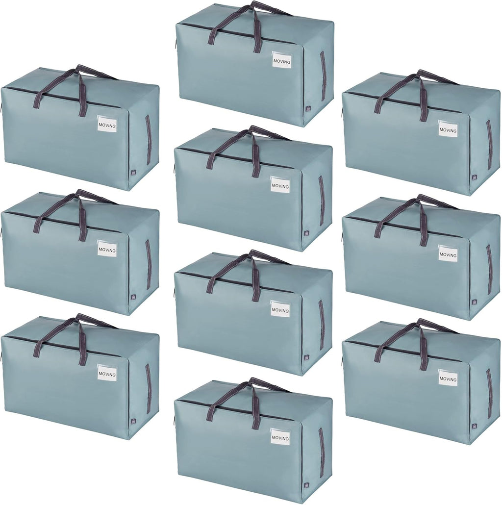 VENO 10 Pack Moving and Storage Bags, Heavy Duty, Alternative to Moving Boxes, Large Packing Totes Supplies for College Dorm Room with Zipper for Clothes, Wide Open Design (Light Blue Matte, 10 Pack)