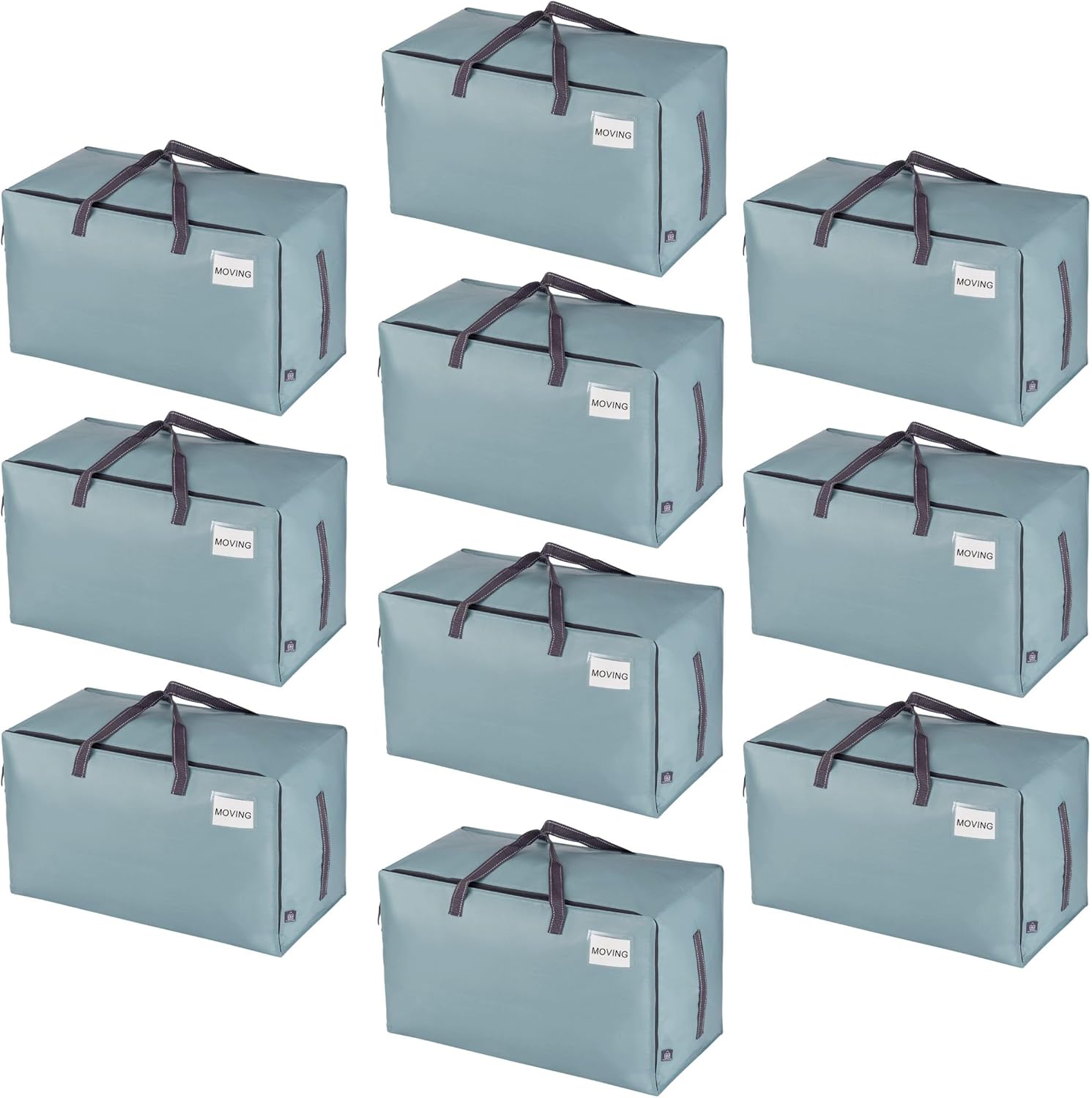 VENO 10 Pack Moving and Storage Bags, Heavy Duty, Alternative to Moving Boxes, Large Packing Totes Supplies for College Dorm Room with Zipper for Clothes, Wide Open Design (Light Blue Matte, 10 Pack)