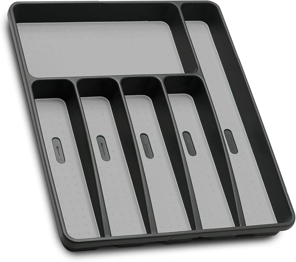 Silverware Organizer Utensil Organizer Holder Kitchen Drawer Organizer Plastic Silverware Tray for Drawer Flatware Organizer 6 Compartment Black