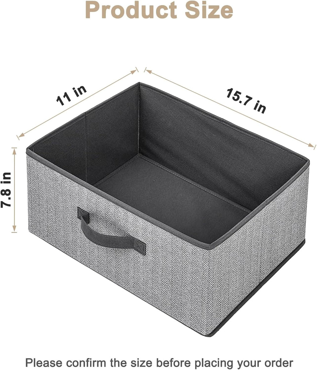 Storage Baskets, 15.7 Inch Woven Fabric Bins, Storage Cubes with Reinforced Handles, Organizer Bins for Closet Shelves, Foldable, for Toys, Clothes, Natural Beige (4PCS/Grey-15.7*11*7.8inch)