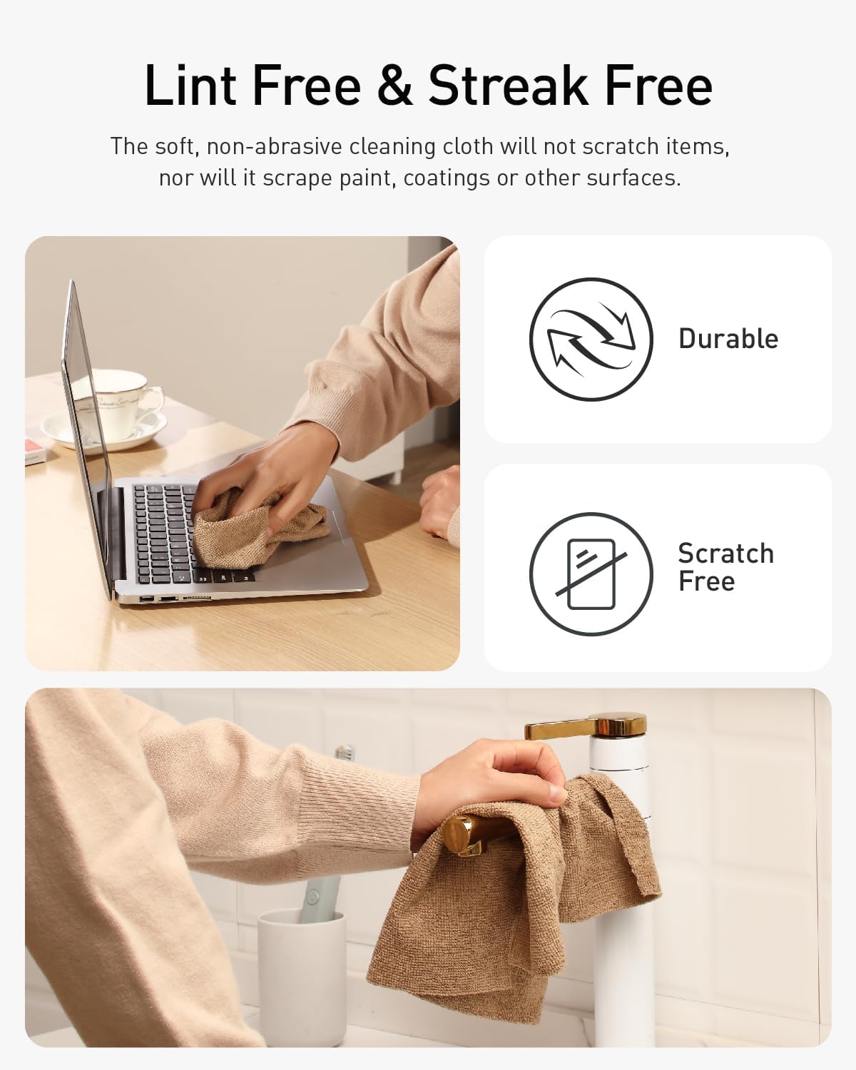 Fantasticlean Microfiber Cleaning Cloth Roll -75 Pack, Tear Away Microfiber Towels, 12" x 12", Reusable, Washable, Scratch Free, Ultra Absorbent for Car, Home Supplies (TAN)