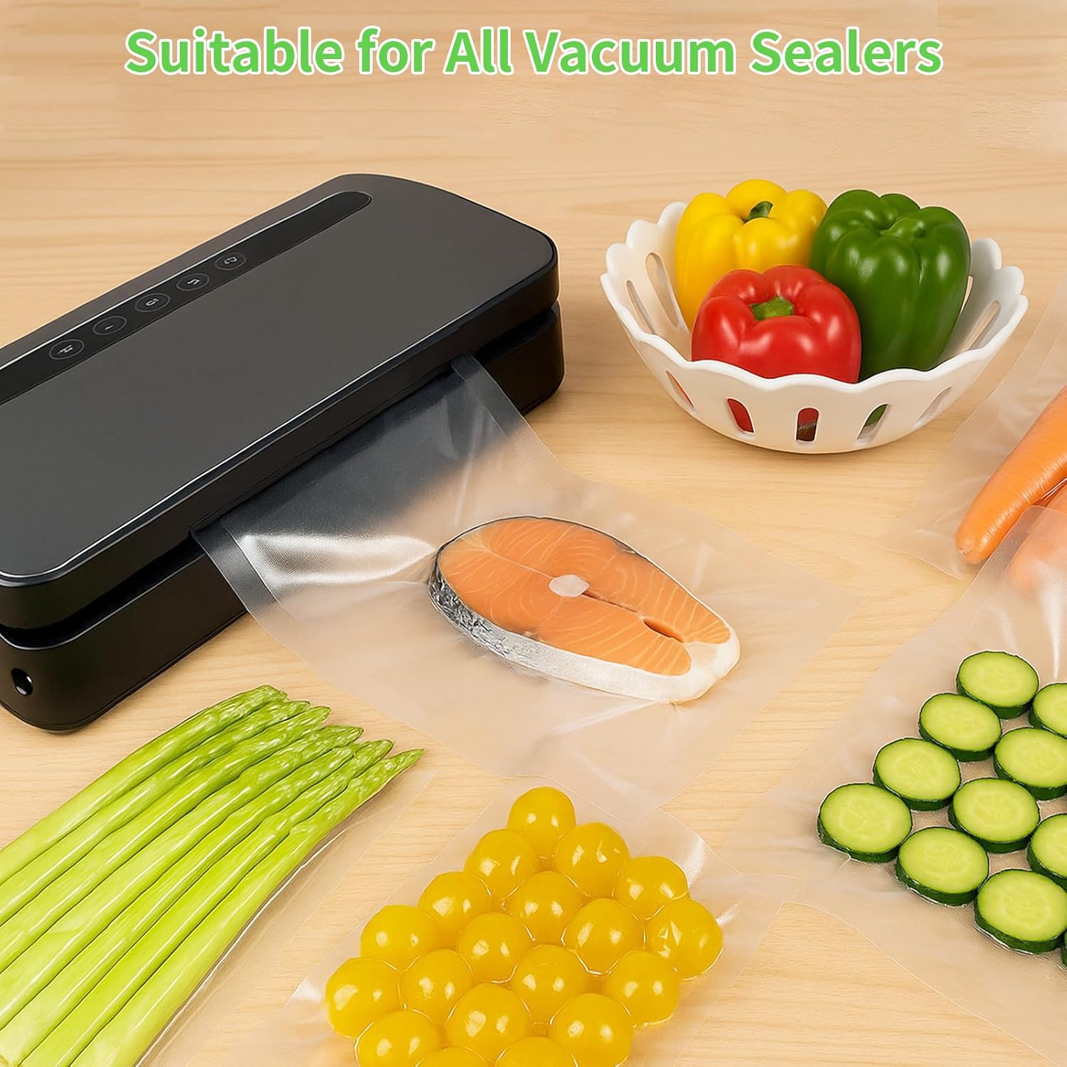 MakMeFre100 Count Vacuum Sealer Bags 50 of Each Size 50 Quart 8"X12"and 50 Gallon11"X16", BPA Free Sous Vide Seal a Meal Commercial Grade Vacuum Seal PreCut Combo Pack Bag