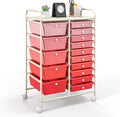 GOFLAME 15-Drawer Rolling Storage Cart, Multipurpose Movable Organizer Cart, Utility Cart for Home, Office, School, Pink