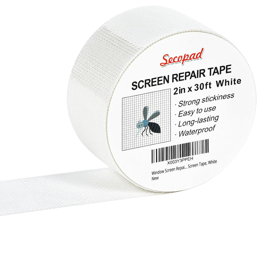White Window Screen Repair Tape, 2 in X 30 FT (360IN) Kit for Windows or Doors, Strong Adhesive Patch Fiberglass Mesh Repair