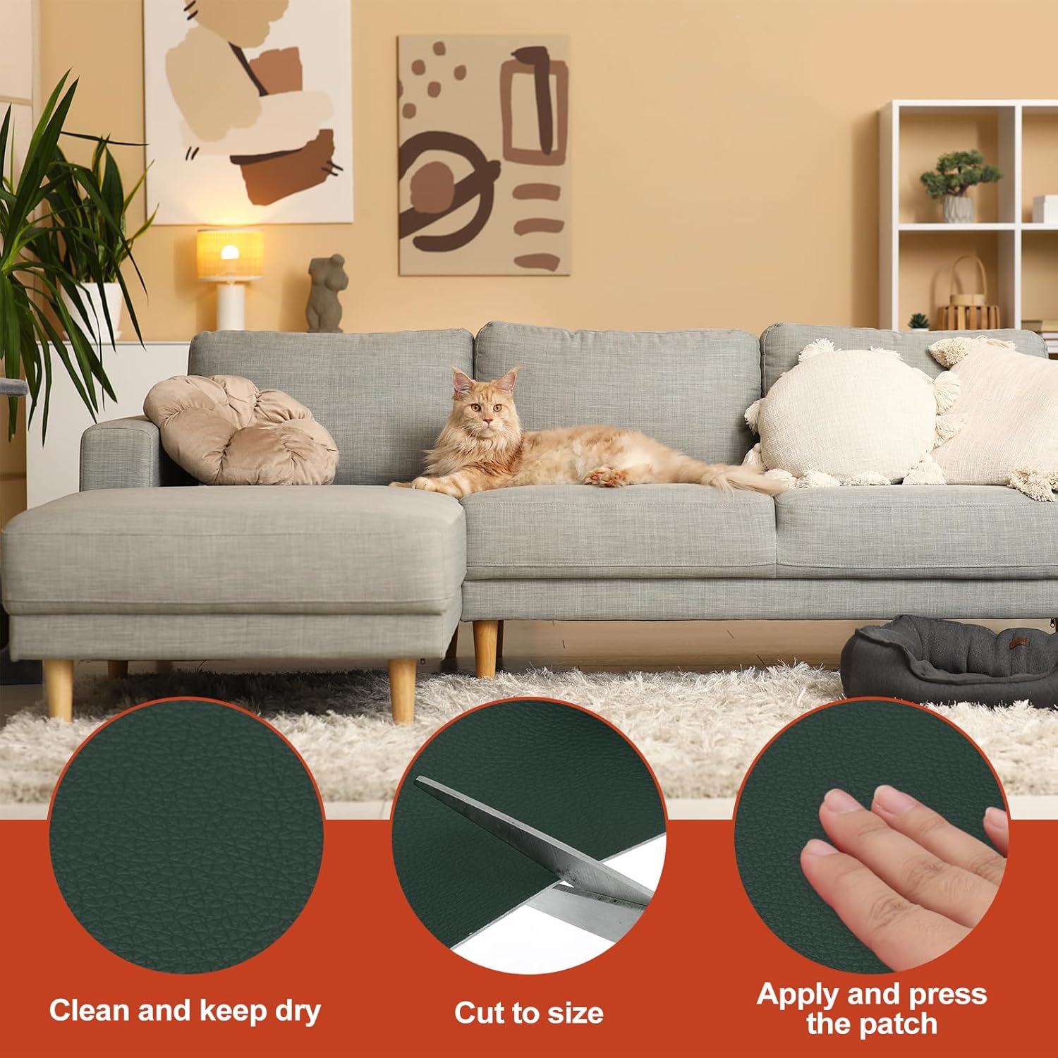PATIKIL Leather Patches Tape for Furniture, 6.3 x 61 Inch Self Adhesive Vinyl Leather Repair Kit Cover Sheet for Couch, Sofa, Car Seats, Office Chair, Dark Green