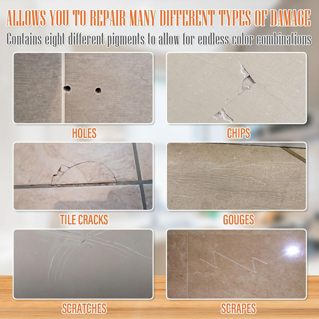 Tile Repair Kit, Ceramic Tile Repair Kit(Color Match), Porcelain Tile Chip Repair Kit with Super Strong Adhesion, Floor Tile Crack Repair Filler for Chips, Holes on Porcelain, Ceramic, Acrylic