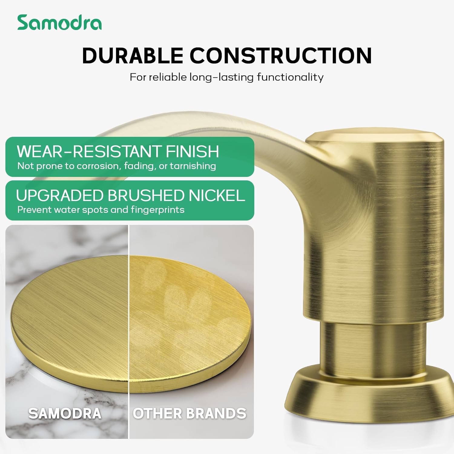 SAMODRA Built in Kitchen Sink Soap Dispenser (Brushed Gold) with 12 oz Large PET Lotion Bottle, Refill from Top