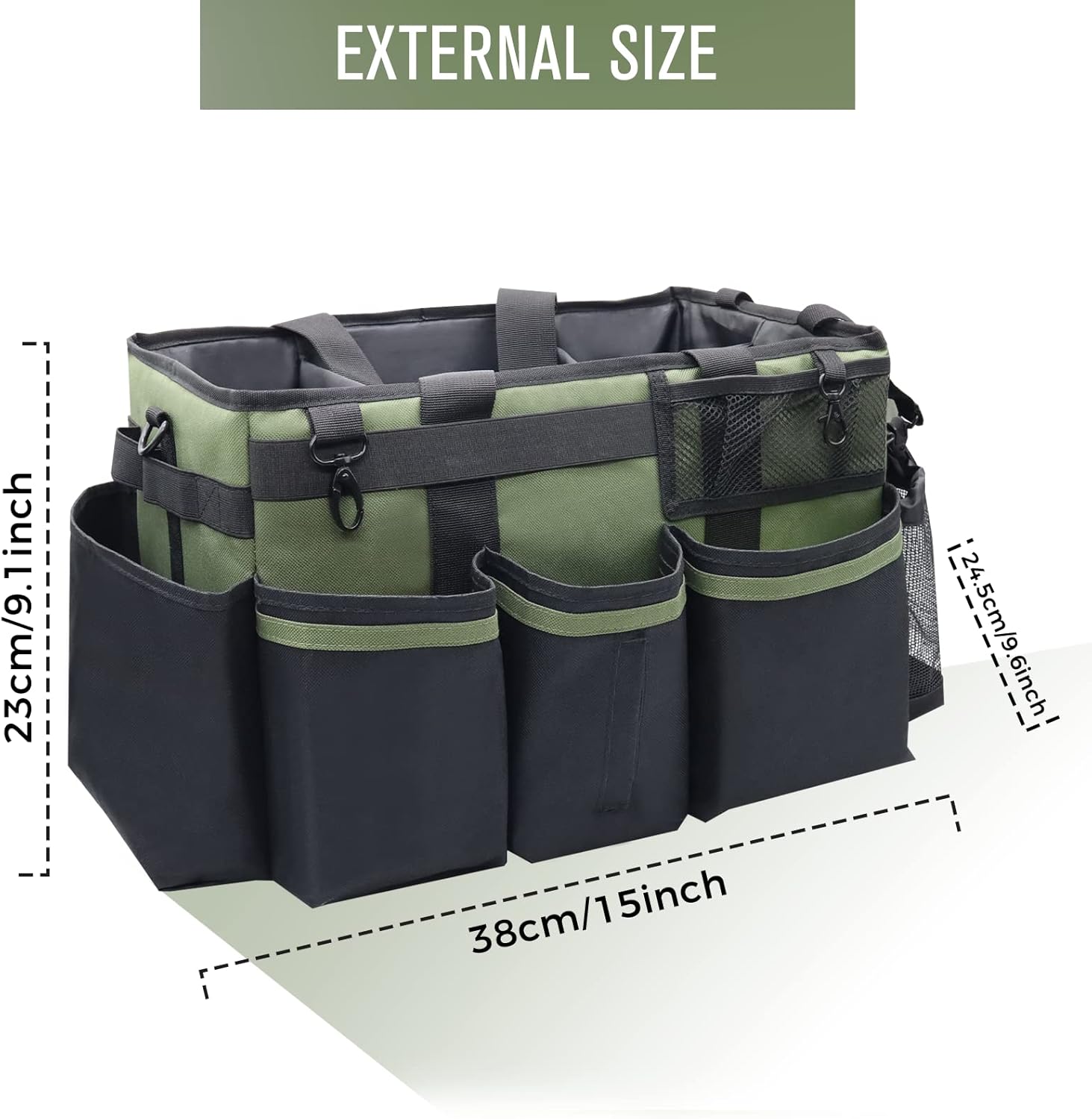 Wearable Cleaning Caddy Organizer with Handle & Shoulder Straps for Housekeepers, Under Sink & Car Cleaning Tool Organizer Bag with 4 Foldable Dividers (Green)