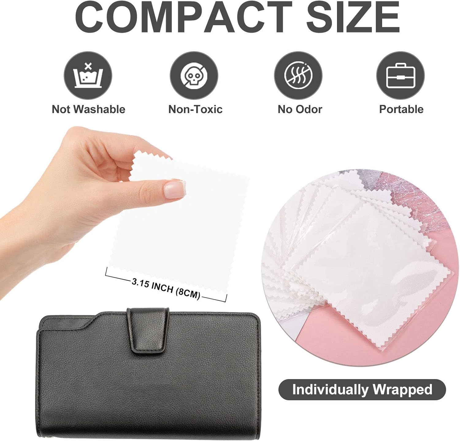 SEVENWELL 100pcs Jewelry Cleaning Cloth White Polishing Cloth for Sterling Silver Gold Platinum Small Silver Polish 8x8cm