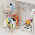 2 Pack Under Sink Organizer, 2-Tier Heavy Duty Metal Pull Out Cabinet Organizer Slide Out Sink Shelf Organizer Height Adjustable, Multi-Purpose Storage Shelf for Kitchen Bathroom (Sand, 2 Pack)