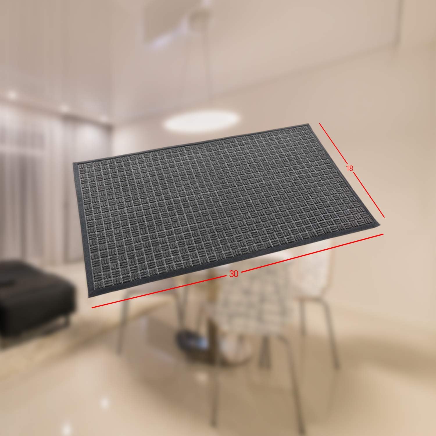 Kempf Water Retainer Entrance Mat, Indoor Outdoor Rubber Rug, Moisture Trapping, Absorbent Mat, 18 by 30-inch, Black
