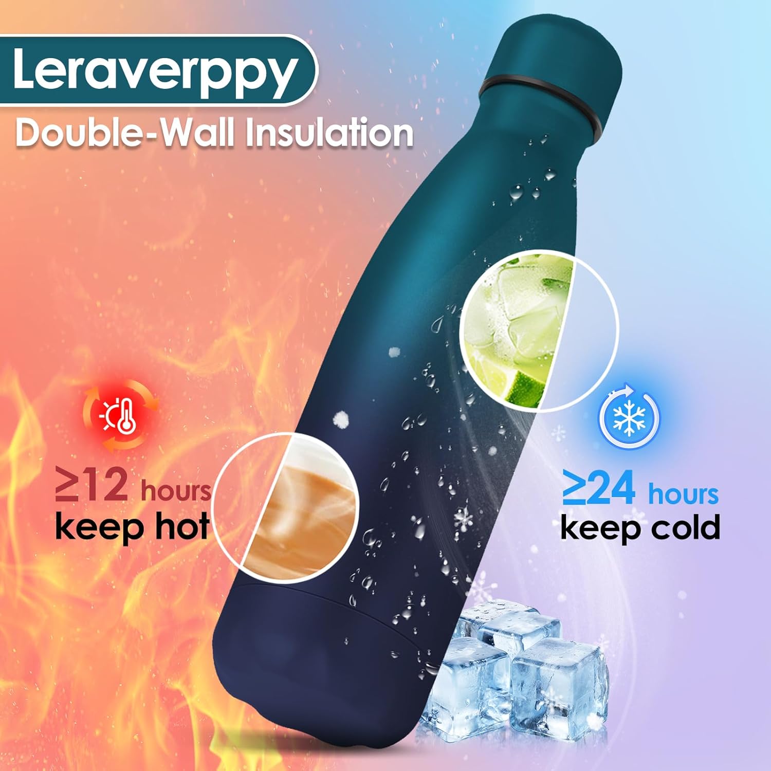 25oz Cola-Bottle Shaped Stainless Steel Leak-proof Water Bottle,Double Wall Vacuum Insulated Metal,Travel Mug For Sports Indoors & Outdoors,BPA-Free Kids Flasks,Dark Night(4 Pack)