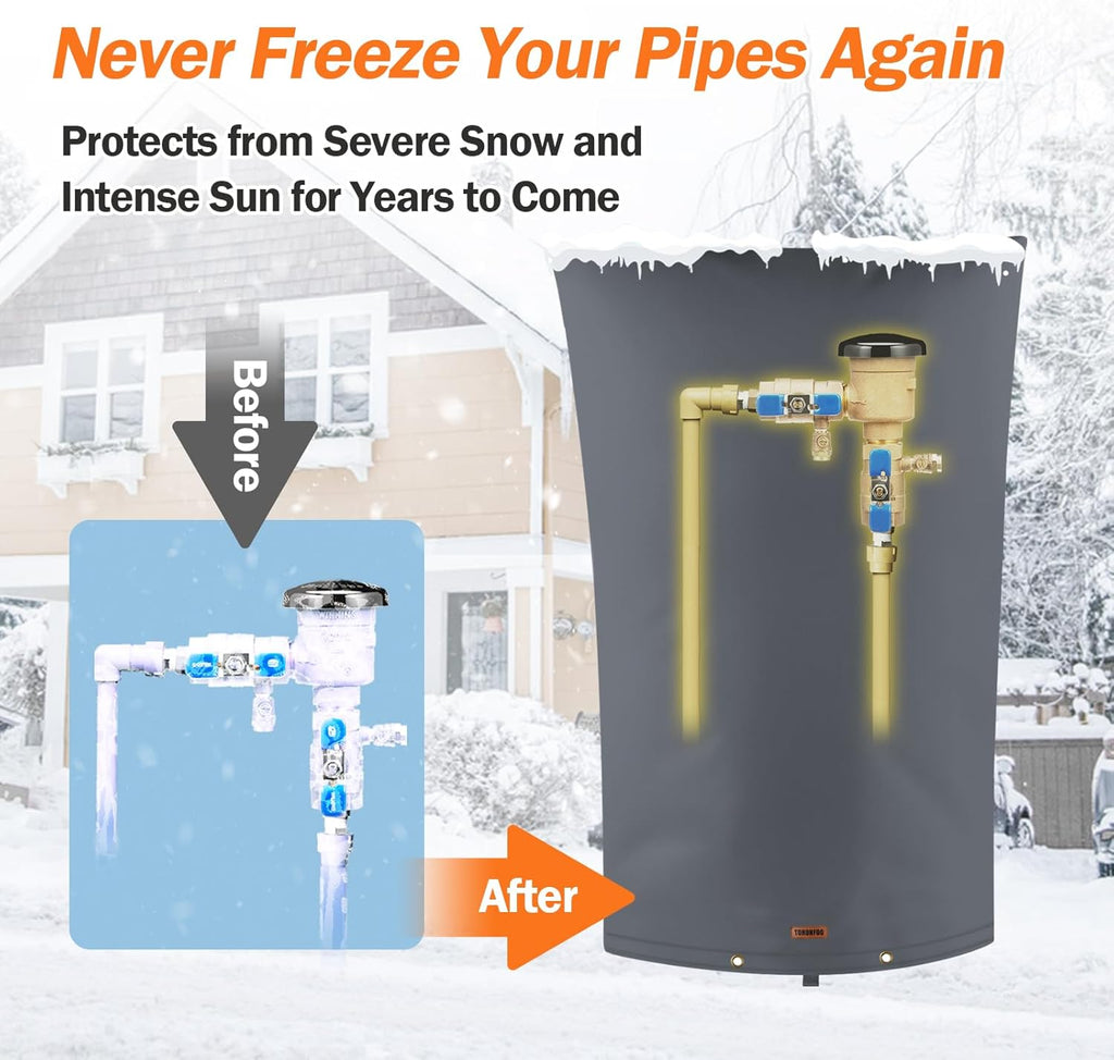 TOHONFOO Backflow Preventer Pipe Insulation Cover (5°F) - Irrigation Sprinkler Valve Insulated Pouch - Water Well Pump Cover - Sturdy 5 Layers for Winter Freeze Protection, 22" W x 34" H, Grey