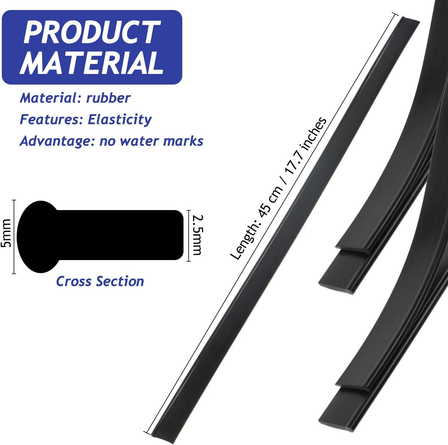 Boao 4 Pieces Replacement Squeegee Rubber 18 Inch Refill Silicone Replacement Rubber Squeegee for Windows, Glass, Shower Doors