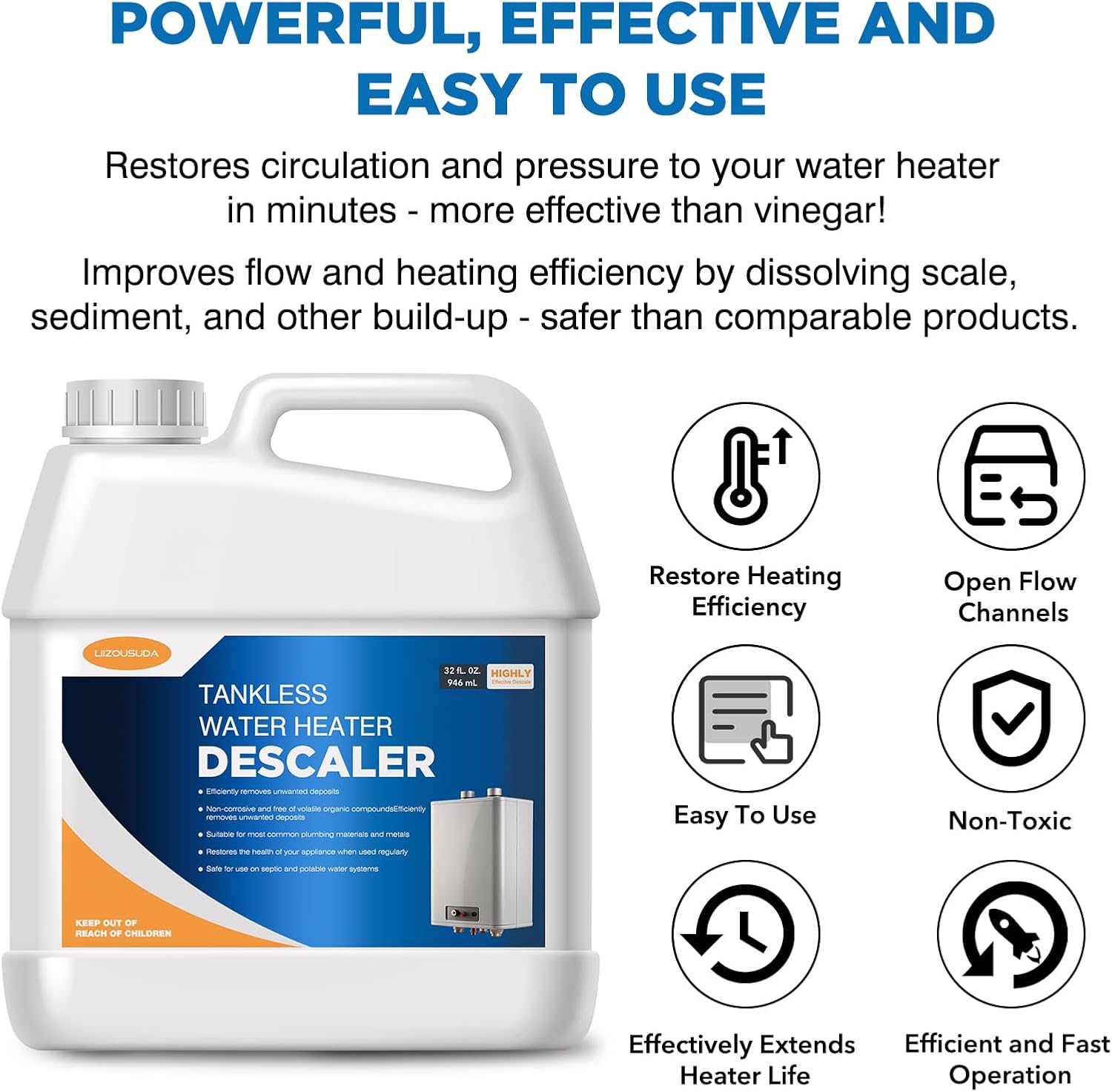 Tankless Water Heater Descaler, Highly Effective Descaler Restores Heating Efficiency - for Tankless Water Heater Systems, Restores Heating Efficiency, Easy to Use, Quart, 32 fl oz