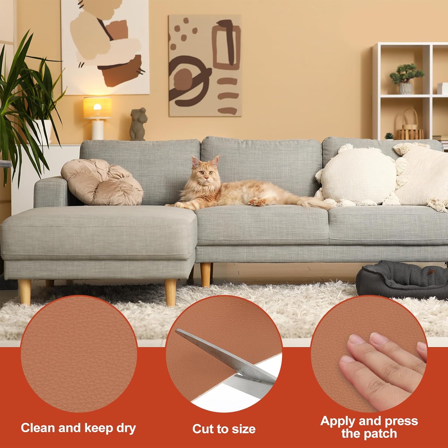 PATIKIL Leather Patches Tape for Furniture, 3.2 x 61 Inch Self Adhesive Vinyl Leather Repair Kit Cover Sheet for Couch, Sofa, Car Seats, Office Chair, Chestnut Brown