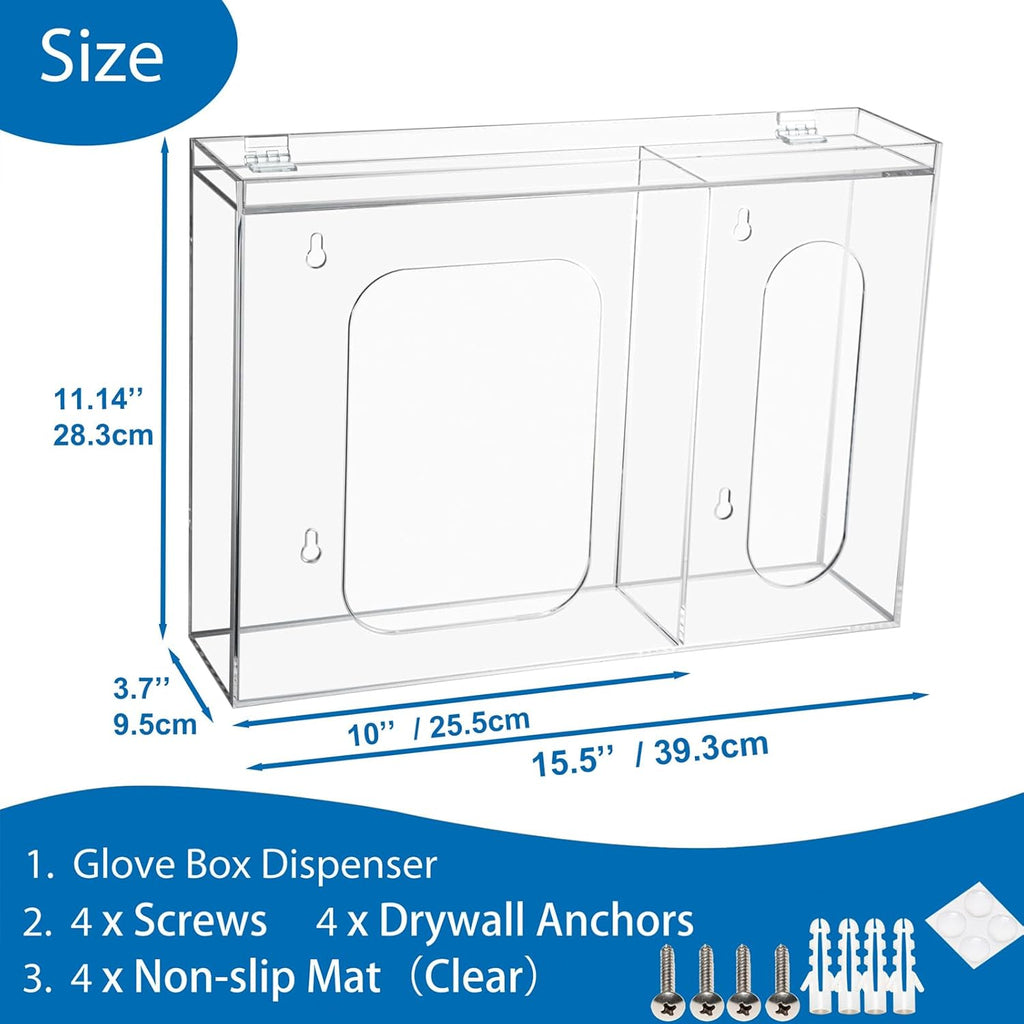 SEANADO Acrylic Disposable Glove Holder for Wall Mount or Tabletop , Clear Glove Box Organizer Rack Dispenser with Lid for Tissues, Beard Cover, Face Masks, Bags,Hairnet and Shoe Covers