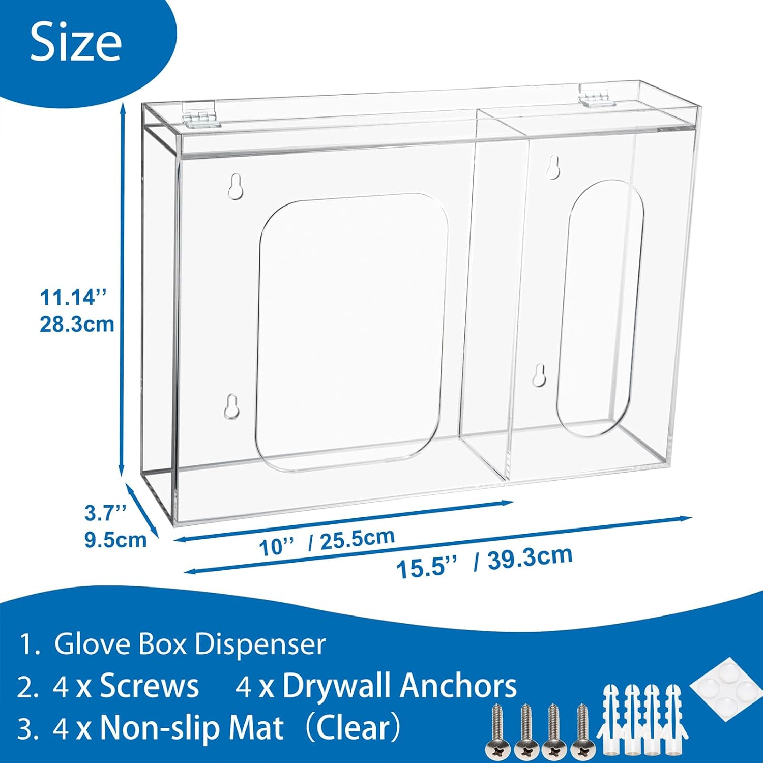 SEANADO Acrylic Disposable Glove Holder for Wall Mount or Tabletop , Clear Glove Box Organizer Rack Dispenser with Lid for Tissues, Beard Cover, Face Masks, Bags,Hairnet and Shoe Covers