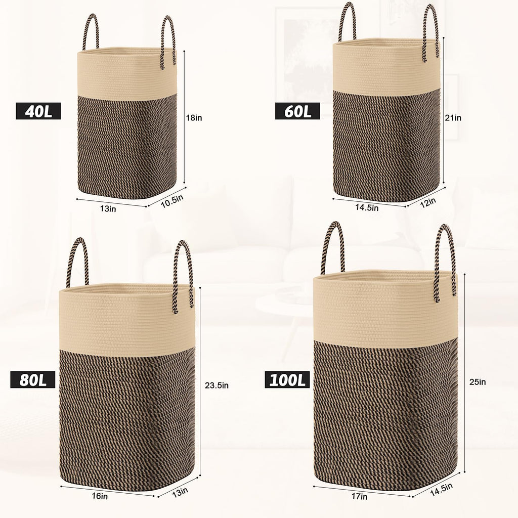 Laundry Basket,Woven Cotton Rope Laundry Hamper,Versatile Storage for Dirty Clothes,Baby Toys,and Blankets in Bathroom, Nursery,and Living Room (Jute, 40L)