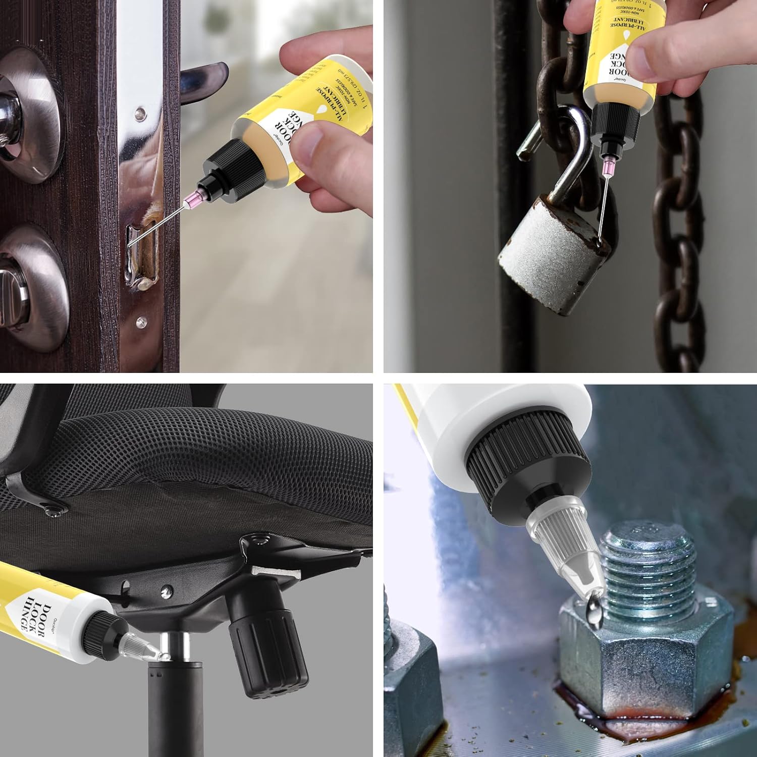 Qucship Upgraded Squeaky Hinge & Lock Lubricant Kit - 4 oz + 1 oz Needle Combo, Long-Lasting for Doors, Tools, Bicycles