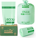 ECOLipak 13 Gallon Compostable Trash Garbage Bags, 50 Count (1 Roll) Biodegradable Heavy Duty Bathroom Kitchen Trash Bags for Home/Office, US BPI ASTM D6400 and OK Compost Home Certified