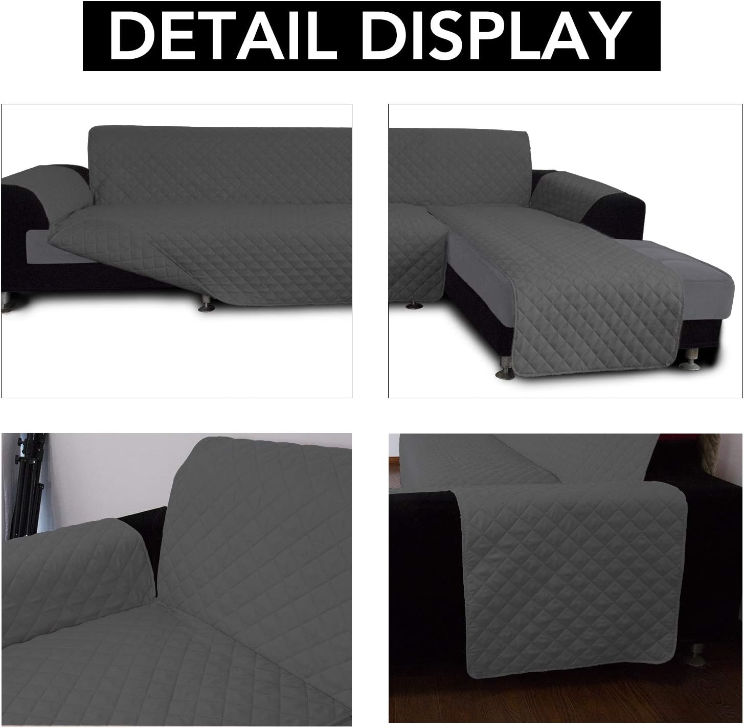 Easy-Going Sectional Couch Covers L Shape Reversible Sofa Slipcover Chaise Lounge Cover Furniture Protector Cover for Pets Dog Cat (X-Large, Dark Gray)