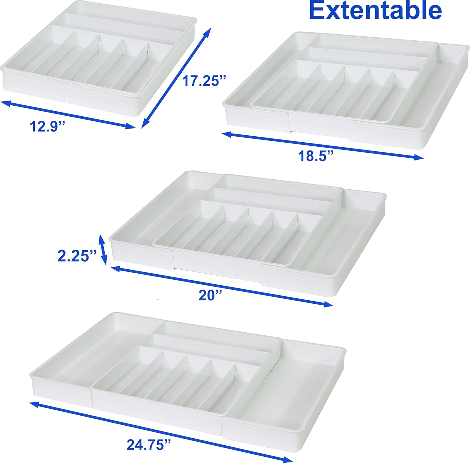 Simple Houseware Expandable & Adjustable Cutlery Drawer Organizer - Large Utensil and Flatware Tray for Kitchen Drawers, White