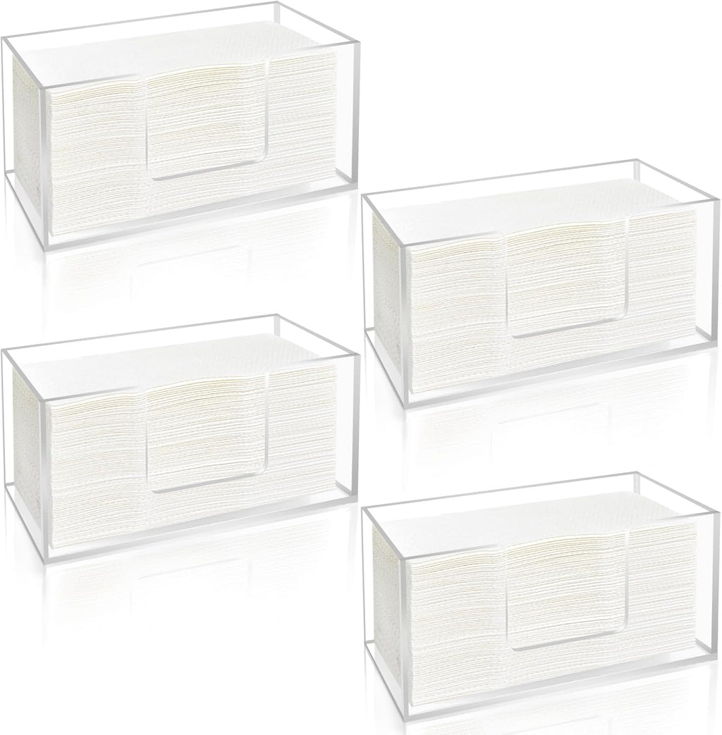 4Pack Acrylic Paper Towel Dispenser, Napkin Holder for Bathroom, Kitchen & Countertop – Paper Towel Holder Z-Fold/C-Fold/Multi-Fold Holder, Shatter-Resistant & Space-Saving (4)