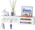 MKO Key Holder for Wall, 12.2In Mail Organizer Holder with Shelf, Metal Key Rack Adhesive Wall Mount, White